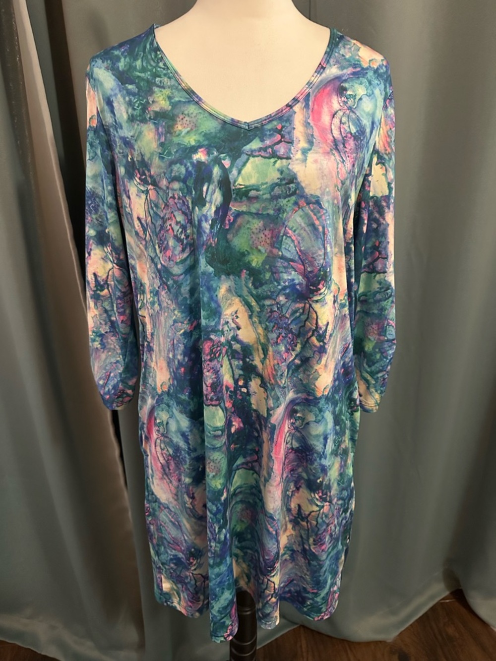 Reel Legends Blue Abstract Print Keep It Cool Dress PL Plus V-Neck Tunic